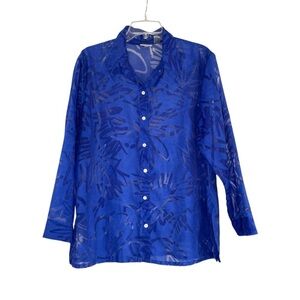 Chico's Design Blue Semi Sheer Long Sleeve Blouse Size L